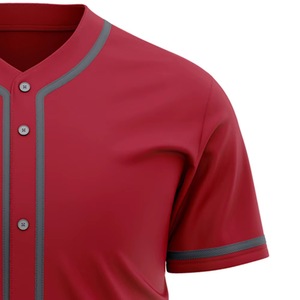 Maillot de baseball rouge pour homme, manches courtes, boutons sur le devant, polyester respirant, coupe classique pour adulte, couleur unie, vêtements de sport - Product Image 3
