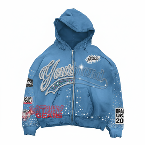 Sweat à capuche zippé en strass avec logo noir uni personnalisé Sweat à capuche zippé noir avec logo personnalisé en strass, Streetwear 500gsm du fabricant OEM - Product Image 3