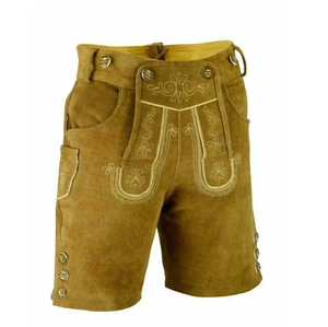 Fait sur mesure hommes Orange genou longueur Lederhosen taille haute bavarois pantalon court daim cuir tissu nouvelles fonctionnalités - Product Image 1