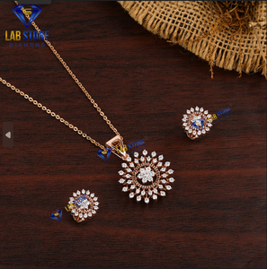 1.14 TDW Pendentif et boucle d'oreille en diamant rond taille brillant Diamant non certifié Bijoux en or rose - Product Image 6