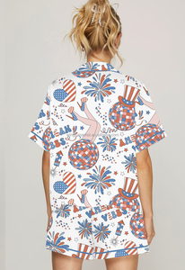 Ensemble pyjama d'été élégant et respirant à manches courtes, imprimé patriotique Fête de l'Indépendance, motif rayé, étoile, cœur, <span class=keywords><strong>disco</strong></span> - Product Image 5