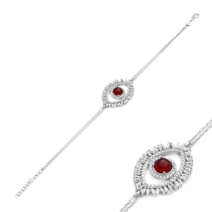 Turkish Eye Design <b>Baguette</b> with Garnet Stone <b>Bracelet</b> 925 Turkish Handmade Wholesale 925 Sterling Silver Woman <b>Bracelet</b> - Product Image 1