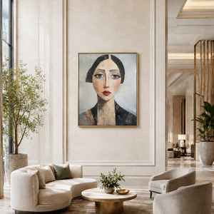 Art mural moderne, portrait de femme peint à la main sur toile, décoration figurative élégante, décoration intérieure de luxe pour bureau, hall d'entrée, hôtel - Product Image 2
