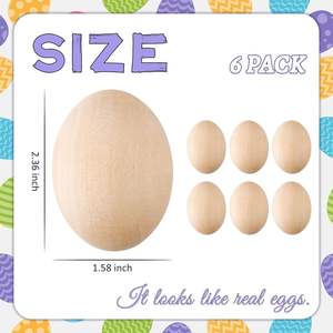 Oeufs de Pâques en bois naturel Oeufs artisanaux en bois non finis pour la décoration de peinture bricolage et les projets d'art pour enfants - Product Image 5
