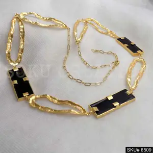 Vergoldete handgemachte gehämmerte Aussage Designer schwarze Emaille der schönen Halskette für sie