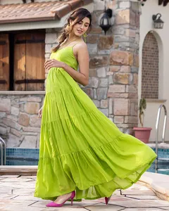 Vestido largo informal de verano para mujer, nuevo estilo, sin espalda, verde, hasta el suelo, playa, Natural, Sexy, cuello en V, vacaciones, Maxi para mujer - Product Image 5