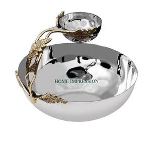 Tazón de Metal de aluminio de Color dorado de lujo de diseño atractivo con asa Tazón de Metal redondo grande para el accesorio de decoración del hogar y la cocina - Product Image 4