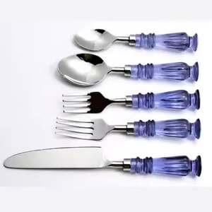 Juego de Cubiertos Decorativos de Acero Inoxidable Plateado con Resina, Mango Largo, Espejo, Ecológicos, Color Personalizado, para Bodas y Cenas en Casa - Product Image 6