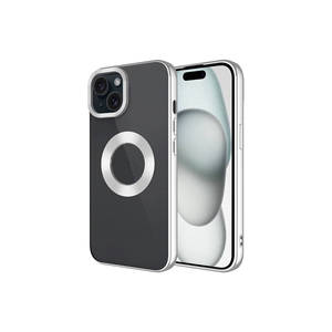 Coque Netzy SAFA Omega pour iPhone 15, design encadré pour appareil photo unique avec fenêtre logo, en silicone argenté et PC - Product Image 1