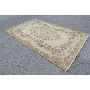 Vintage Rug, 6.4x9.9 ft Large Rug, Beige <b>Brown</b> <b>Wool</b> Rug - Product Image 2