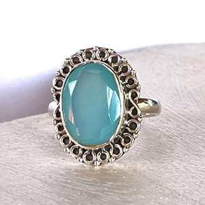 Calcédoine bleue naturelle brillante pierre précieuse taillée à facettes solide 925 bague en argent Sterling faite à la main en gros bijoux en vrac fins - Product Image 3