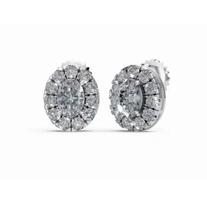 Boucles d'oreilles clous ovales Halo Cercle des Rêves en or 18 carats de haute qualité, bijoux de laboratoire, vente en gros B2B, exportation - Product Image 5