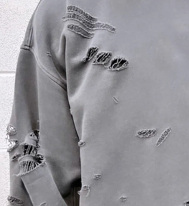 High Quality 500 GSM Hoodie Acid Wash Distressed Patch Patchwork Embroidery Unisex Hoodie - Product Image 6