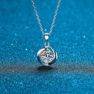 1.00 CT Brilliant Solitaire crossover Pendant <b>Necklace</b> Trendy Korean Style Luxury 925 Sterling Silver Moissanite Women Jewellery - Product Image 5