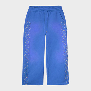 Pantalones Deportivos Apilados de Alta Calidad para Hombre con Bordado de Diamantes de Imitación, Estilo Casual, Lavado Ácido Decolorado al Sol, Pantalones Deportivos Lavados a la Piedra - Product Image 1