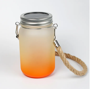 GoldWind RTS US 430ml_14oz Ombre Sub Glass Mason Jar with lids for drinking Hemp Rope Hanging Light with 9 mixed colors