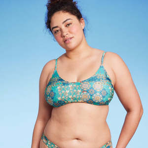 Top de Bikini con Estampado de Patchwork Azul Wild Fable, Talla XXS, Bralette para Mujer, Traje de Baño de 2 Piezas, Logotipo Personalizado, Transpirable - Product Image 4