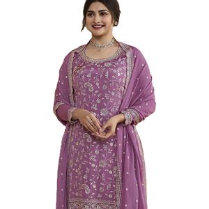 El último diseñador Heavy Chinon Seda Bordado Secuencia Trabajo Plazzo Traje Por Fab Zone - Product Image 1