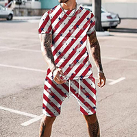 Conjuntos de Camisetas y Pantalones Cortos con Estampado de Bandera Americana para Hombre, Conjuntos Deportivos Casuales para el Día de la Independencia, 100% Algodón Orgánico