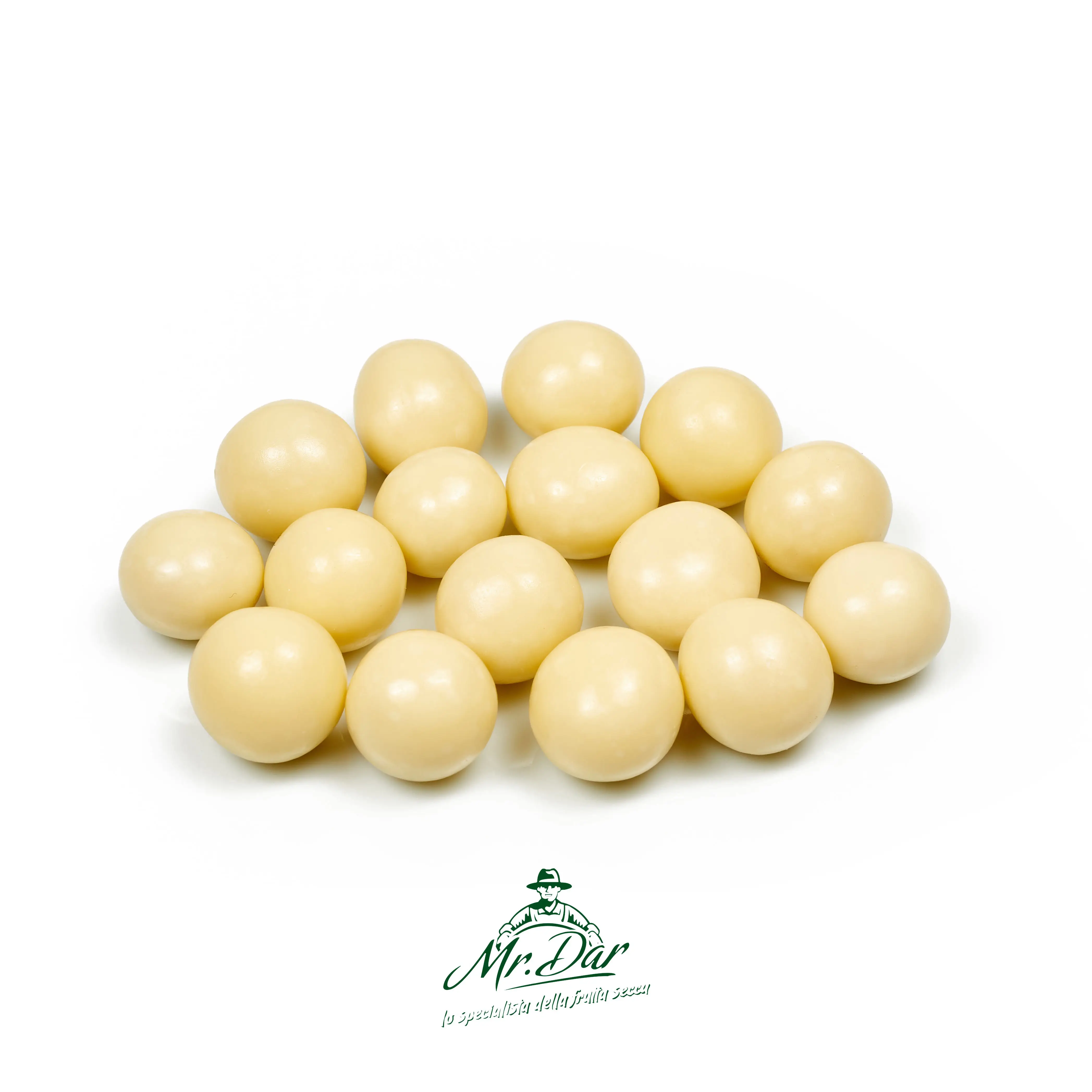 Superior quality roasted hazelnuts covered with white chocolate in 1 kg ten-pieces box for b2b sales