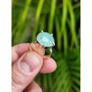 Bague pour femme en argent sterling 925, faite à la main, avec chalcédoine aqua naturelle, style bohème, plaquée rhodium, pièce de collection, cadeau - Product Image 5