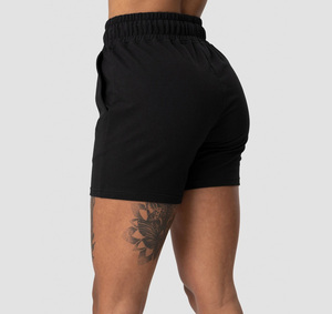 Short décontracté en coton noir pour femme avec cordon de serrage | Short polaire de coupe décontractée avec poches - Product Image 1