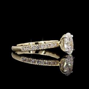 แหวนหมั้นเพชรขนาด1.43กะรัตแหวนหมั้นเพชรรูปวงรีตัดเป็นรูปไข่สีเหลืองทอง14K เครื่องประดับเจ้าสาวหรูหราผ่านการรับรองจริยธรรม - Product Image 3