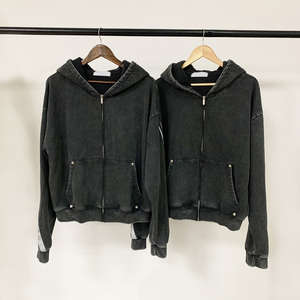 Sweat-shirt à capuche vintage délavé à l'acide imprimé sur mesure, 100% coton, tissu éponge français, longueur courte, surdimensionné, printemps - Product Image 5