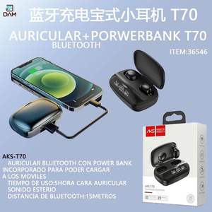 Auriculares Inalámbricos DAM T70 BT 5.0 con Banco de Energía, Mini Auriculares con Carga Tipo-C y Controlador Dinámico para Carga Móvil - Product Image 3