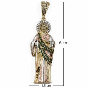 Colgante Religioso Católico de San Judas de Latón Plateado en 3 Tonos con Piedra AD, Joyería para Fiestas y Eventos - Product Image 3