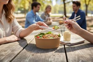 Vente en gros de bols à sushi et à salade jetables en papier kraft enduit de PE avec feuille d'or personnalisée, de qualité alimentaire, étanches, résistants à l'eau et à la graisse, en différentes tailles - Product Image 6