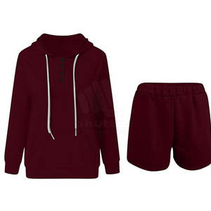 Conjunto de Sudadera con Capucha y Pantalones Cortos para Mujer, Casual, Sólido, de Alta Calidad, Transpirable, Ecológico, de 2 Piezas, para Adultos, para Todas las Temporadas - Product Image 2