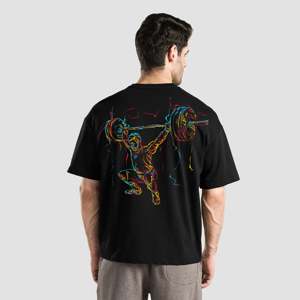 เสื้อยืดออกกำลังกายผ้าเจอร์ซีย์เนื้อผ้าฝ้ายแท้ 100% สีดำสนิท น้ำหนัก 280 กรัม สำหรับยกน้ำหนัก พร้อมดีไซน์พิเศษ - Product Image 1