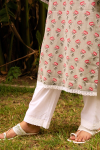 Conjunto de Traje Bordado en Algodón con Estampado a Mano SUNHARI GREY PHOOL JAAL con DUPATTA para Adolescentes, Ropa Casual - Product Image 2