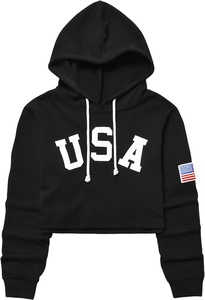 Sudadera con capucha negra para mujer personalizada al por mayor con logotipo impreso bordado bandera parche Streetwear pulóver sudadera - Product Image 6