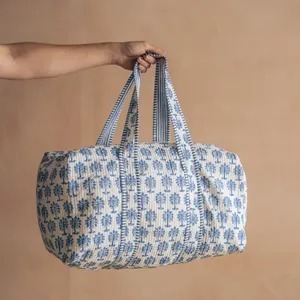 Sac de sport de luxe en coton durable à imprimé blocs, grand modèle, motif palmier blanc - Product Image 3