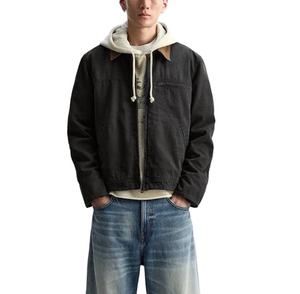 Logo personnalisé broderie printemps col rabattu hiver coupe-vent veste de travail en jean avec bouton couvert pour hommes - Product Image 3