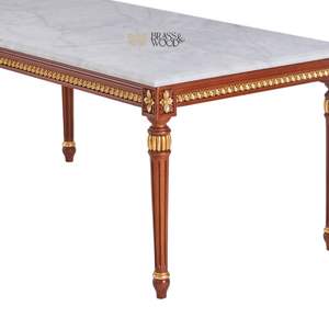 Mesa de Centro Rectangular de Lujo con Tapa de Mármol Blanco y Elegantes Detalles Dorados Tallados a Mano para una Decoración Clásica de Sala de Estar - Product Image 6