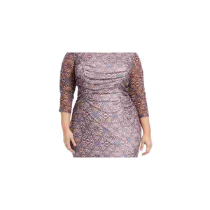 Abito lungo in chiffon viola taglie forti da donna NY Collection con stampa e doppio spacco, modello a tubino con vita impero, taglia 1X - Product Image 2