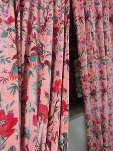 Fait à la main rose pêche oiseau imprimé velours coton Vintage rideaux occultant fenêtre suspendu pour la maison et la chambre décoration prix usine - Product Image 2