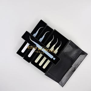 Cils courbés en acier inoxydable, anti-magnétiques, anti-statiques, à dents lisses et dentelées, avec motif découpé en diamant, demi-blancs/demi-bleus - Product Image 6