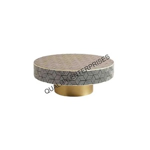 Mesa de Centro Redonda de Estilo Clásico Moderno con Elegante Incrustación de Hueso, Panel Decorativo Único para el Hogar, Mueble de Madera para Sala de Estar - Product Image 1