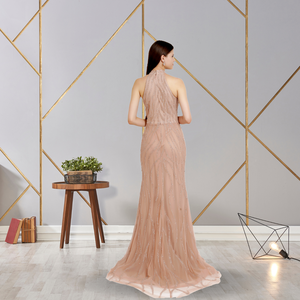 ชุดราตรีหรูหราสีชมพูอ่อนแบบผูกคอประดับเลื่อม ดีไซน์เนอร์สุดหรูสำหรับงานปาร์ตี้ ขายดี - Product Image 2