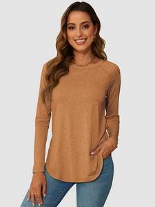 T-shirts surdimensionnés pour femmes de la meilleure qualité 100% coton T-shirts à manches longues col rond Service OEM vente en gros de t-shirts à vendre - Product Image 3