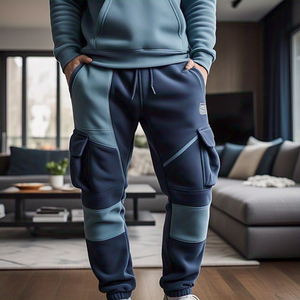 100% algodón poliéster polar Cargo pantalones de chándal hombres cintura alta con cordón pantalones de chándal pijama hombres Jogger pantalones de chándal hombres - Product Image 5