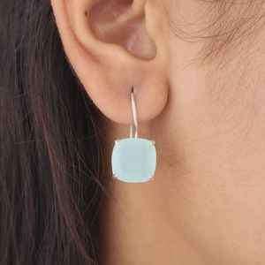 Boucles d'oreilles en argent sterling plaqué or avec calcédoine aqua, design bohème mignon, faites à la main, cadeau élégant pour femme, pierre de naissance d'octobre - Product Image 3