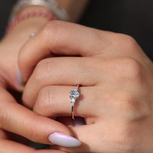 9x7mm ovale coupe Aqua bleu CZ bague de fiançailles | Dainty trois pierres bague de mariage femmes | 925 argent bande anniversaire bijoux - Product Image 3