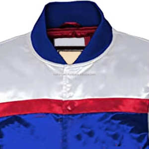 แจ็คเก็ตบอมเบอร์ผ้าซาตินสีน้ำเงินขาวสไตล์วินเทจ ทำมือ ขายส่ง ปิดด้วยกระดุมแป๊ก น้ำหนักเบา เสื้อผ้าสตรีทแวร์สำหรับทุกเพศ - Product Image 3