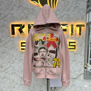 Etiqueta personalizada de alta calidad de moda buena venta cremallera Sudadera con capucha Puff impreso hecho en fábrica precio barato sudaderas con capucha de los hombres - Product Image 1