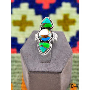 Bague ajustable artisanale du Sud-Ouest avec pavillon de paon et sertissage en argent sterling et turquoise, style tendance, idéale pour un cadeau - Product Image 1